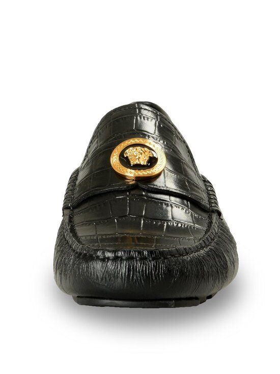 Versace Men\'s Black Leather Croc Print Medusa Driver Loafers Shoes US 7 IT 40 main image 7